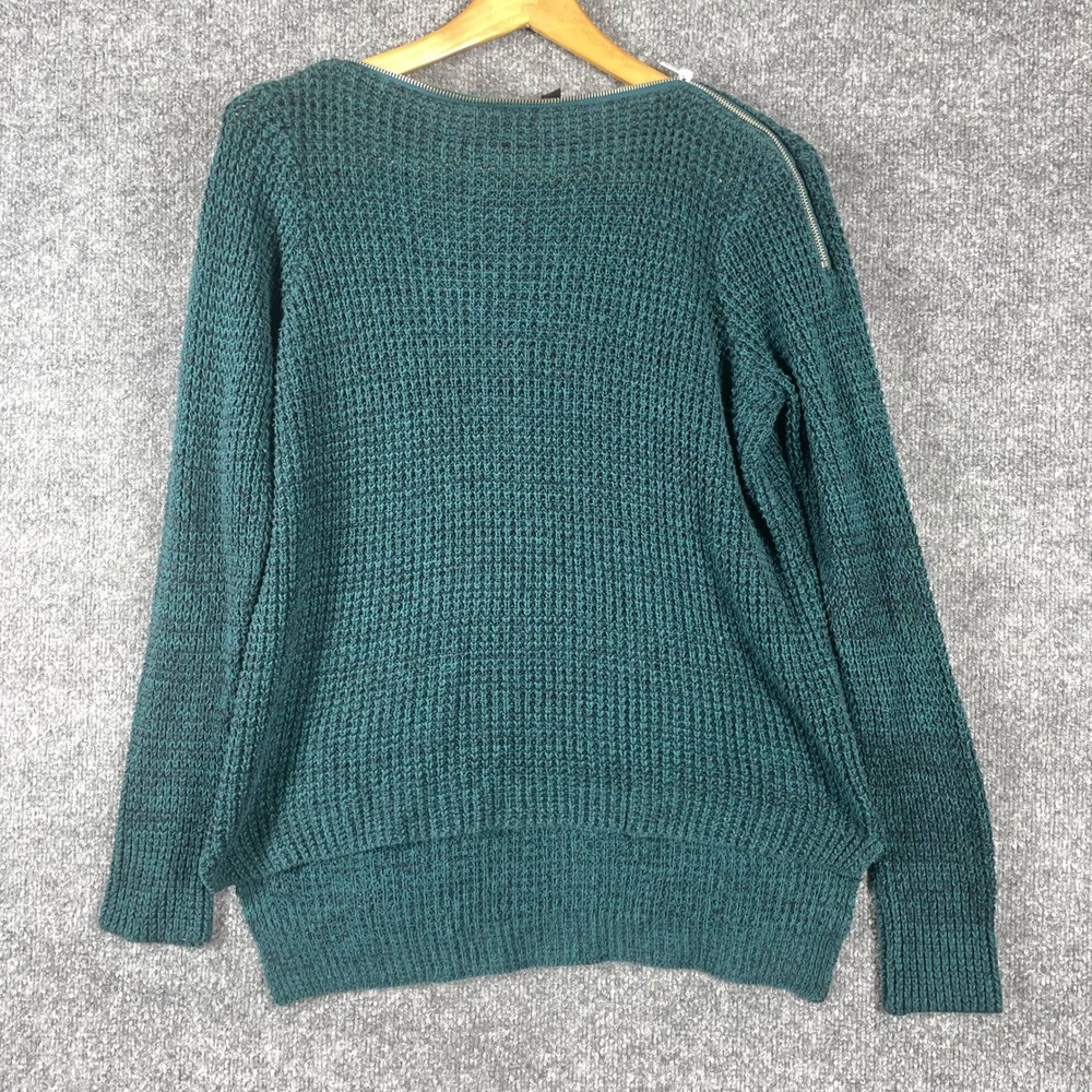 G by Guess Sweater Womens Largeโ Green Waffle Knit Shoulder Zipper Pullover Y2K